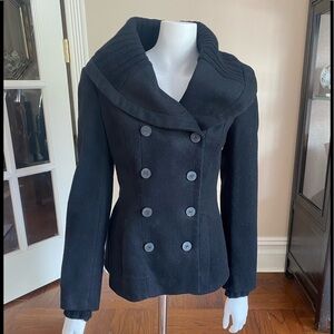 Zara Wool Double Breasted Black Jacket with Shawl Collar Size Small